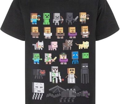 camiseta de minecraft con personajes chibis